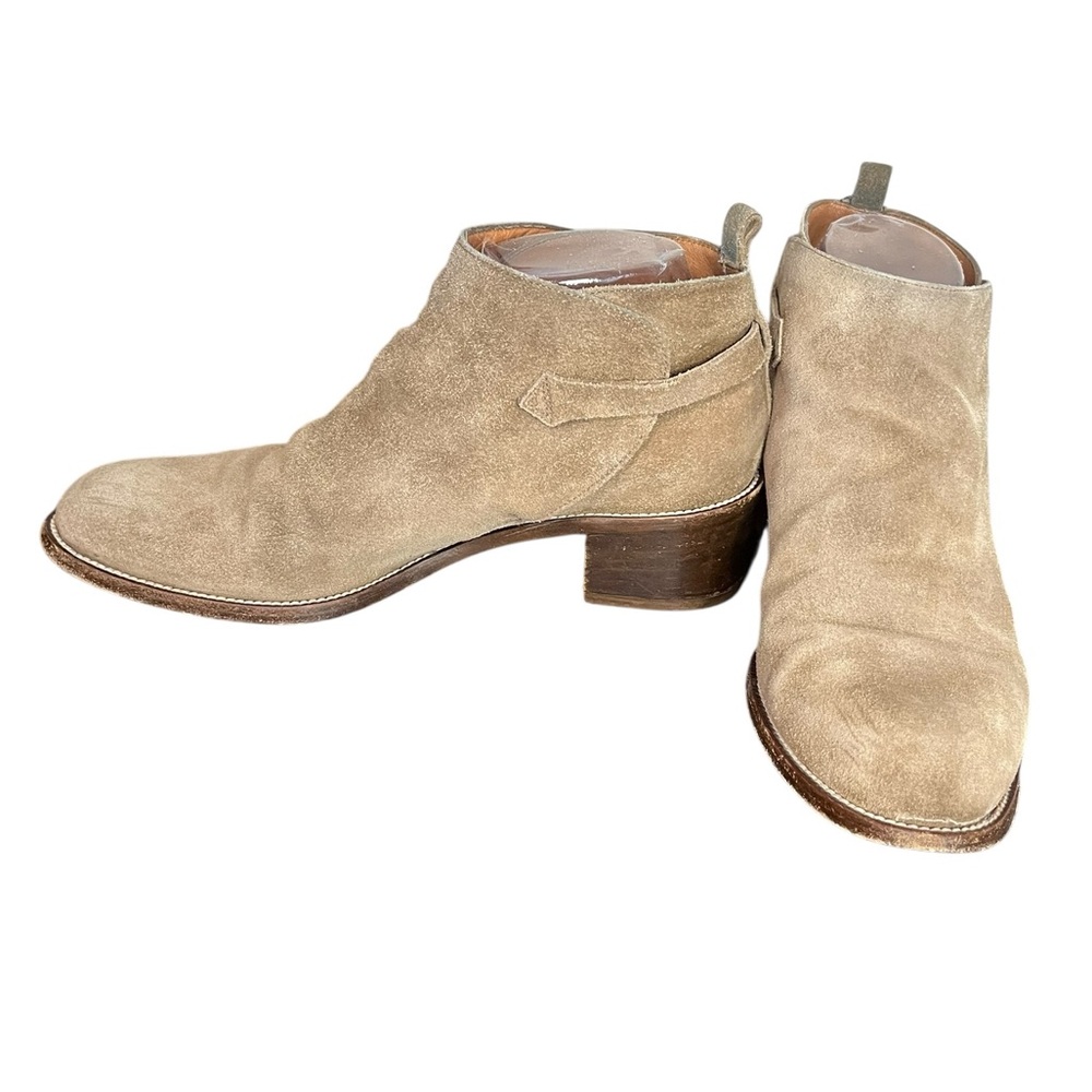 SARTORE Paris Beige Suede Leather Stacked‎ Heel Almond Toe Bootie Women’s Size 7